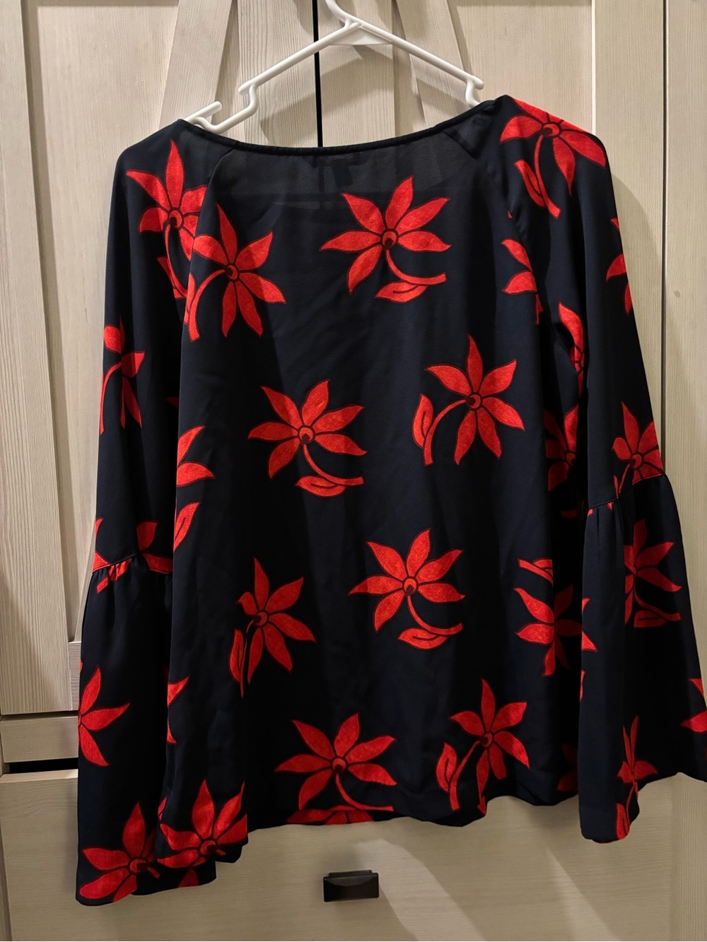Banana Republic Navy Floral Bell-Sleeve Blouse with Red Flowers - Picture 5 of 8